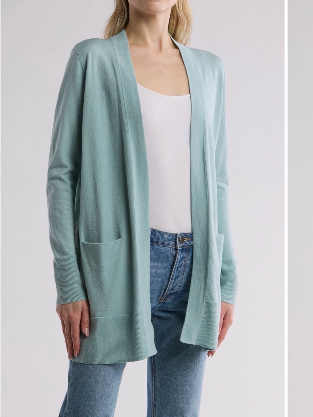Nordstrom Light Aqua Open-Front Cardigan